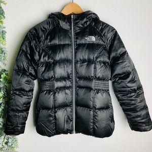 THE NORTH FACE 550 black Goose Down PUFFER JACKET Sz 10/12 hooded Jacket Wm XS P